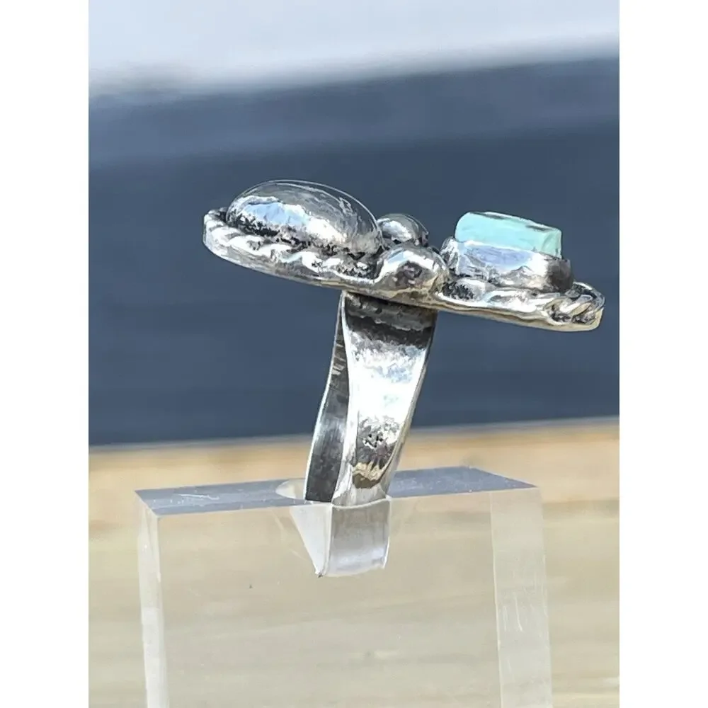 Vintage Navajo Turquoise Sterling Silver Ring Dome Concho Southwest Native 6.75 - Picture 9 of 13